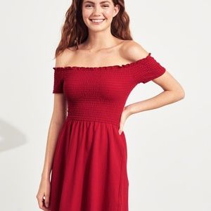 NAVY blue scrunchy off the shoulder dress (S)